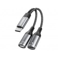 Dudao USB-C til 2x USB-C-adapter til hovedtelefoner og opladning