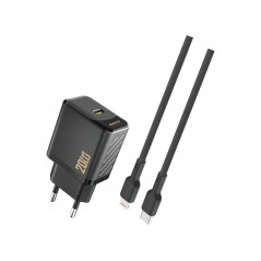 Dudao 20 Watt AC-adapter vægoplader med USB-C og 1 meter Lightning-kabel (sort)