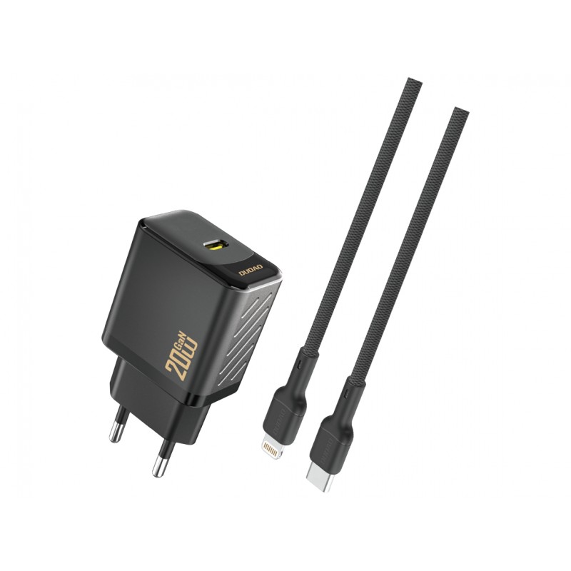 Vægladere til mobiltelefon - Dudao 20 Watt AC-adapter vægoplader med USB-C og 1 meter Lightning-kabel (sort)