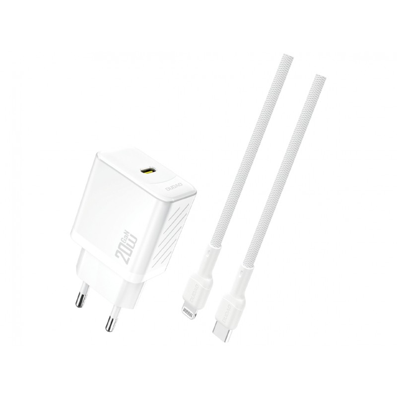 Vægladere til mobiltelefon - Dudao 20 Watt AC-adapter vægoplader med USB-C og 1 meter Lightning-kabel (hvid)