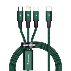Baseus opladerkabel 3-i-1 USB-C til USB-C, Lightning og microUSB 20W