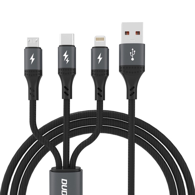 Opladere og kabler - Dudao opladerkabel 3-i-1 USB til USB-C, Lightning og microUSB 66W