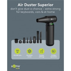 Trykluft til rengøring - Goobay batteridrevet håndholdt støvblæser 180 W med 8 dyser