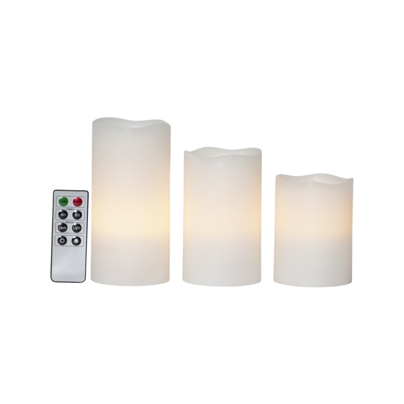 LED-ljus - 3-pak LED-lys 10-15 cm med ægte voks og realistisk flamme