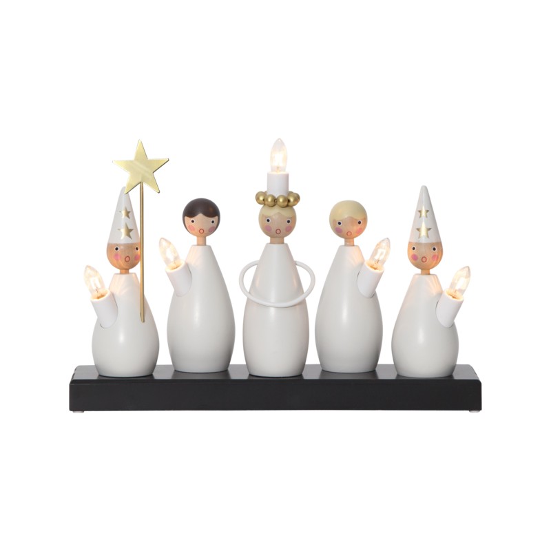 Julepynt og juleudsmykning - Adventlysestage med Lucia-kor i træ