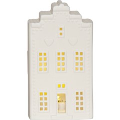 Hvidt keramisk hus 16 cm med belysning juledekoration