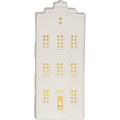 Hvidt keramisk hus 21 cm med belysning juledekoration