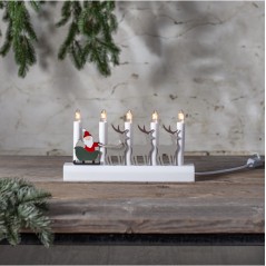 Træ-adventslysestage med julemand og slæde