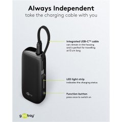 Portable batterier - Goobay powerbank 5000 mAh 20W med USB-C-kabel og 1x USB-C, 1x USB