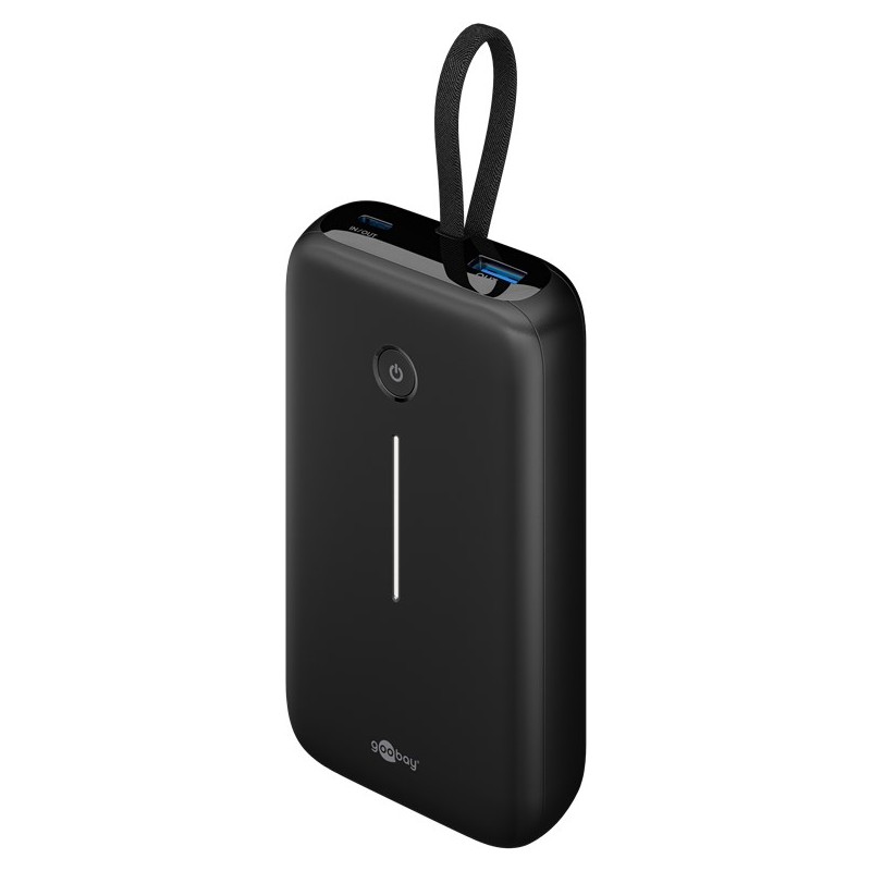 Portable batterier - Goobay powerbank 20.000 mAh 30W med indbygget USB-C-kabel og 1x USB-C, 1x USB