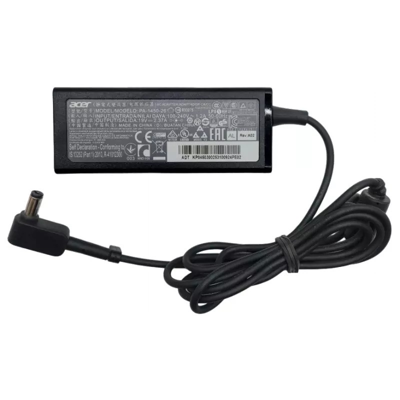 Oplader til bærbar computer - Acer computeroplader 45W med 5,5 mm x 1,7 mm stik med strømkabel (brugt)
