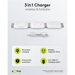 Trådløs oplader til mobiltelefon - Goobay foldbar trådløs oplader 3-i-1 til f.eks. iPhone, Apple Watch og AirPods