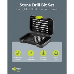 Boremaskine & skruetrækker - Goobay 15-delt boresæt til sten og murværk