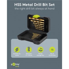 Boremaskine & skruetrækker - Goobay 15-delt boresæt til metal