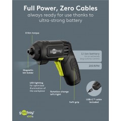 Boremaskine & skruetrækker - Goobay batteridrevet 4-i-1 skruetrækker med 28 bits