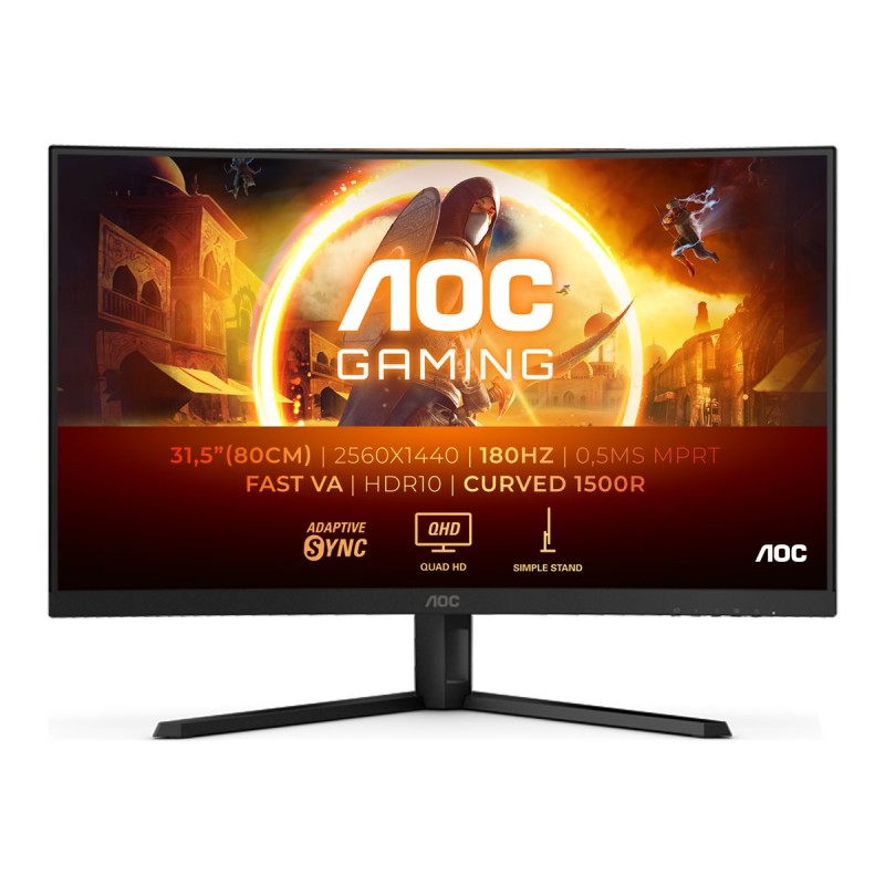 Computerskærm 25" eller større - AOC CQ32G4VE 32" 2560 x 1440 buet gaming-skærm med 180 Hz og VA-panel