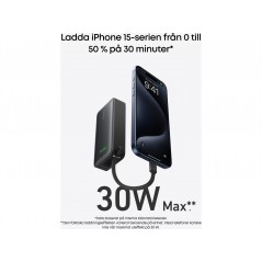 Portable batterier - Anker powerbank 10.000 mAh 30 W med indbygget USB-C-kabel og 1x USB-C 1x USB-A