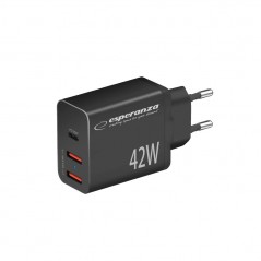 Esperanza 42 Watt AC-adapter vægoplader med 1x USB-C og 2x USB