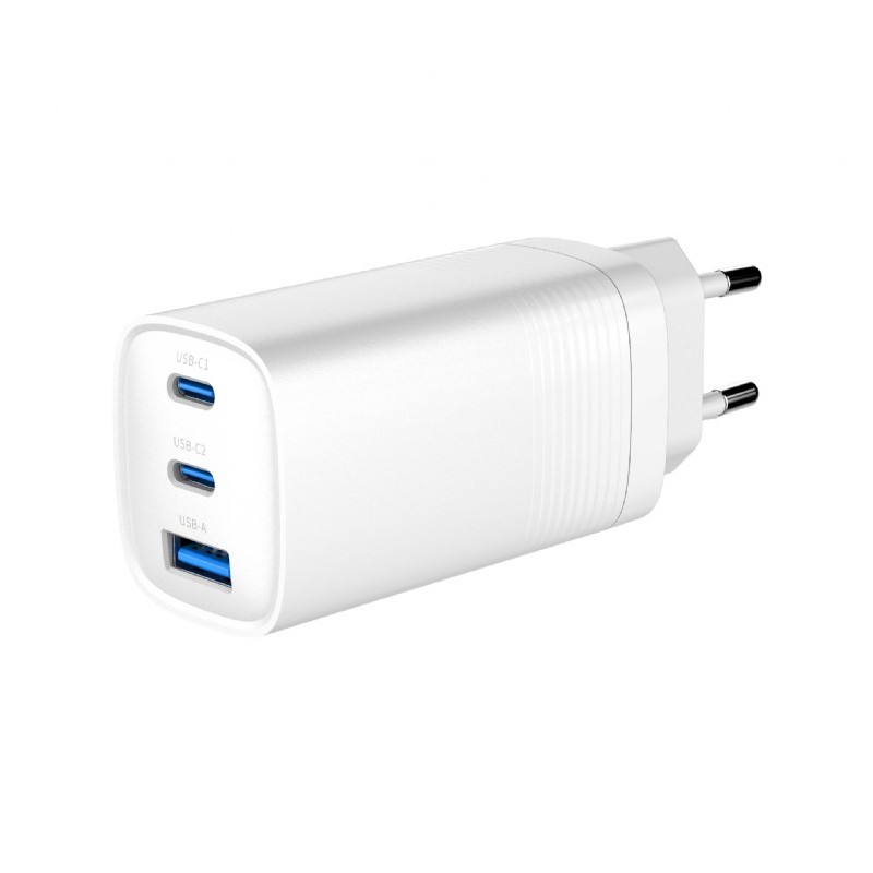 Vægladere til mobiltelefon - Gembird 65 Watt GaN AC-adapter vægoplader med 2x USB-C og 1x USB