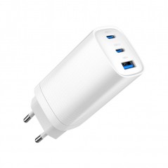 Vægladere til mobiltelefon - Gembird 65 Watt GaN AC-adapter vægoplader med 2x USB-C og 1x USB