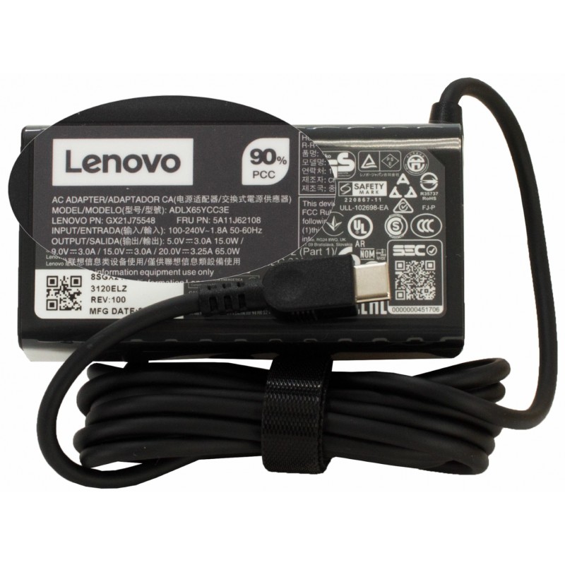 Lenovo oplader - Lenovo original strømforsyning 65W USB-C med strømkabel