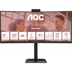 AOC CU34E4CW 34" buet UltraWide-skærm med USB-C PD 90W KVM-switch og webcam