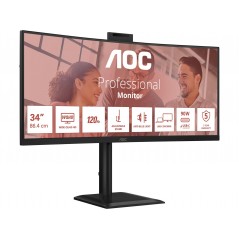 AOC CU34E4CW 34" buet UltraWide-skærm med USB-C PD 90W KVM-switch og webcam