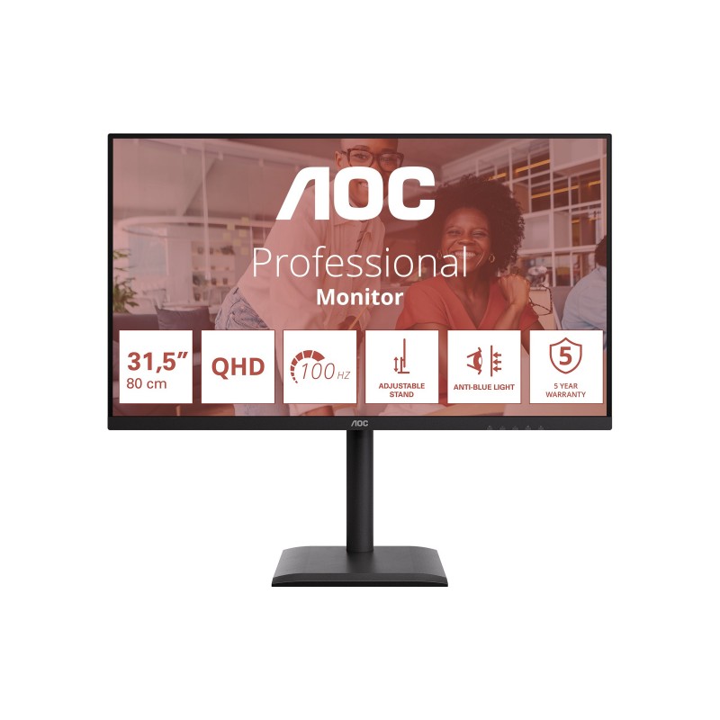 Computerskærm 25" eller større - AOC 32" Q32E4U QHD (2560 x 1440) 100 Hz LED-skærm med IPS-panel