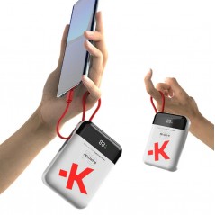Portable batterier - Skross powerbank 10.000 mAh 20 W PD med indbygget USB-C-kabel