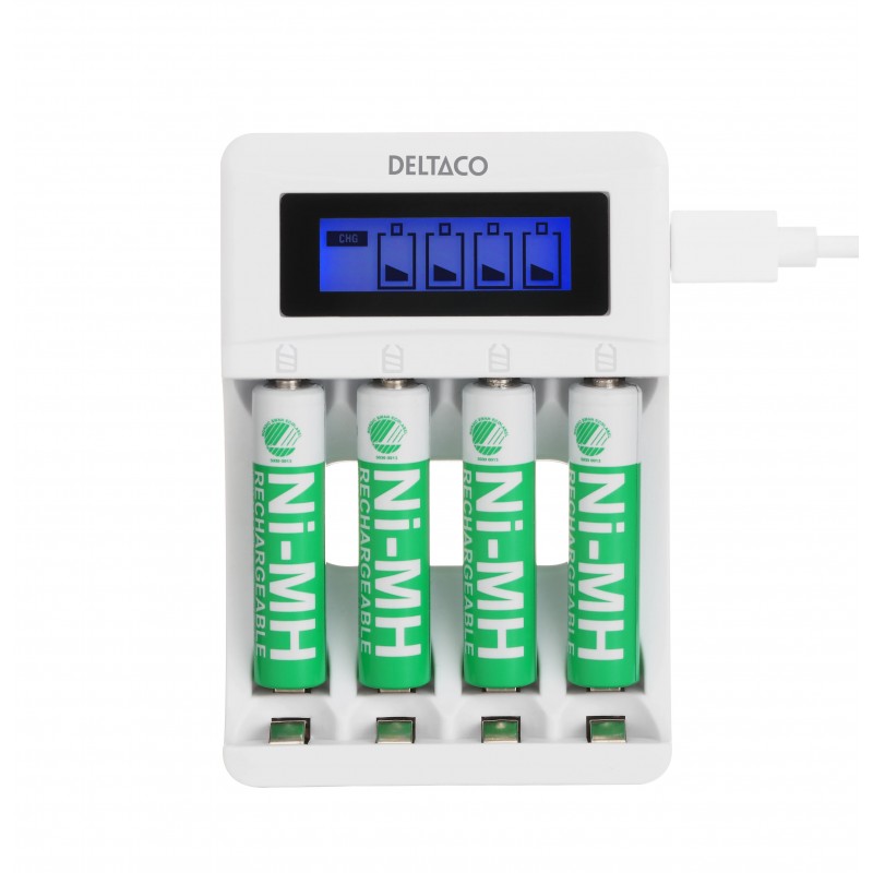 Batterier & batteri tester - Deltaco USB-drevet batterioplader (4-6 timer) inklusive 4x AAA-batterier