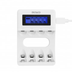 Batterier & batteri tester - Deltaco USB-drevet batterioplader (4-6 timer) inklusive 4x AAA-batterier