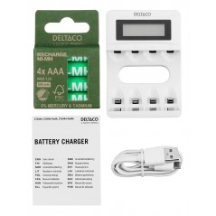 Batterier & batteri tester - Deltaco USB-drevet batterioplader (4-6 timer) inklusive 4x AAA-batterier