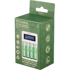 Batterier & batteri tester - Deltaco USB-drevet batterioplader (4-6 timer) inklusive 4x AA-batterier