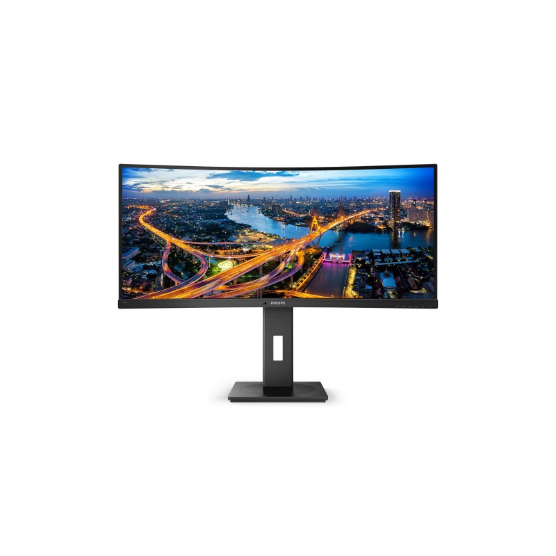 Brugte computerskærme - Philips 34" buet skærm 3440x1440 med KVM, USB-C-docking og 90 W PD (brugt med ridser)