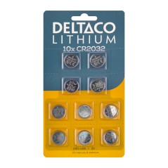 Deltaco CR2032 litiumbatteri 10-pak knapcellebatterier