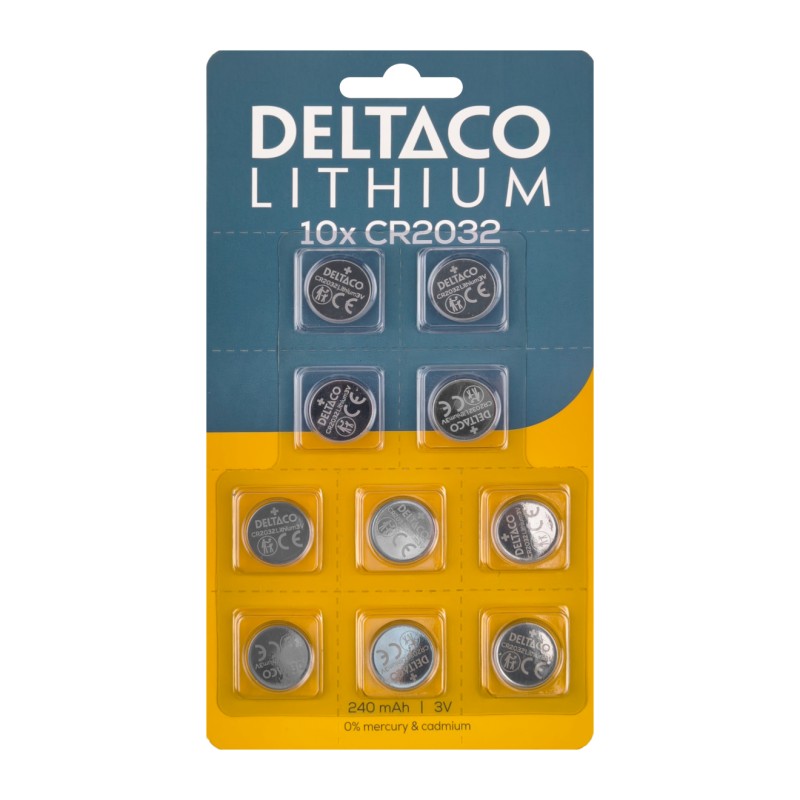 Batterier & batteri tester - Deltaco CR2032 litiumbatteri 10-pak knapcellebatterier