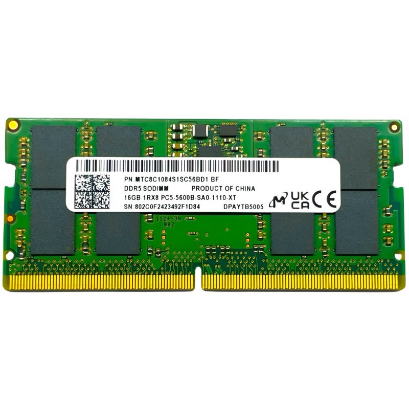 RAM - Micron 16GB DDR5 5600 MHz SO-DIMM RAM-hukommelse til bærbar computer (brugt)