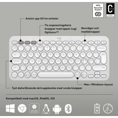 Trådløse tastaturer - Logitech Pebble Keys 2 K380s superkompakte trådløse Bluetooth-tastatur (Mac, iOS, Android, ChromeOS, Win)