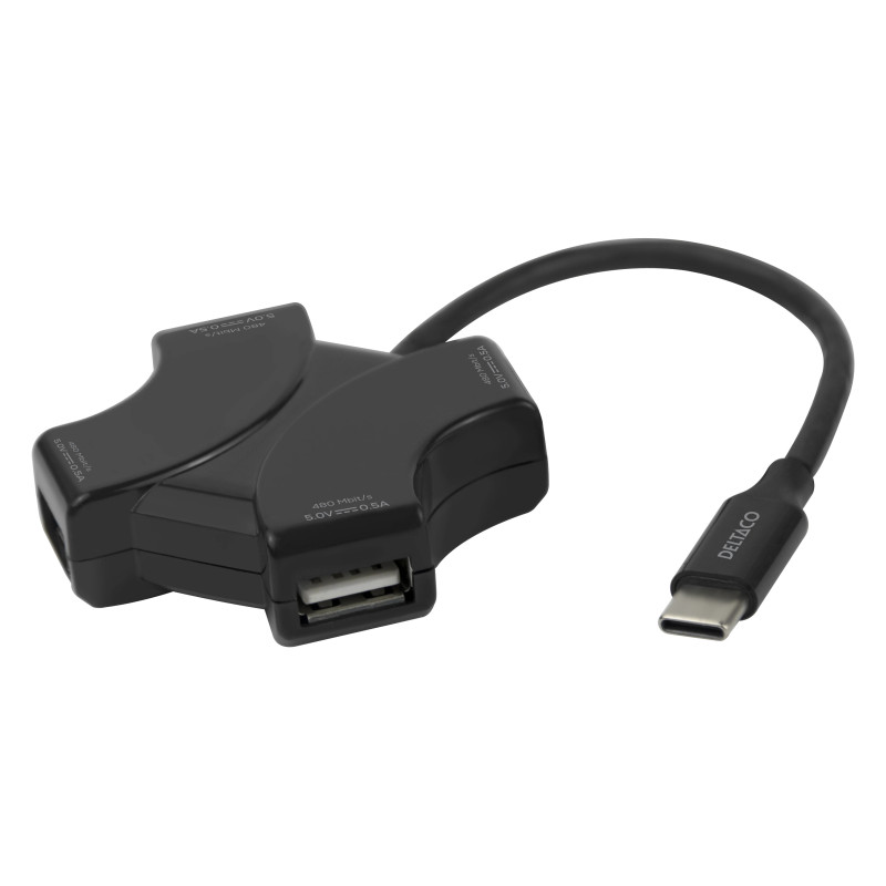 USB-kabel og USB-hubb - Deltaco USB-C-hub med 4 USB 2.0-porte