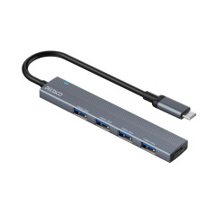 Deltaco USB-C-hub i aluminium med 4 USB 3.0-porte