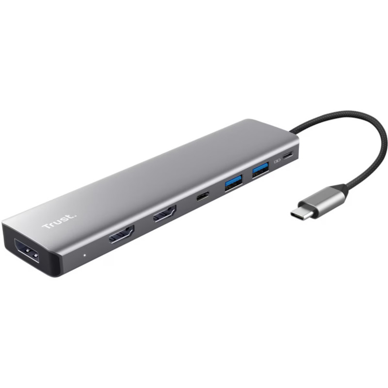 USB-C hubb - Trust 7-i-1 USB-C-hub med flere porte til USB-C/USB/HDMI/DP med understøttelse af 3 skærme