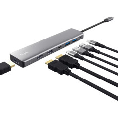 Trust 7-i-1 USB-C-hub med flere porte til USB-C/USB/HDMI/DP med understøttelse af 3 skærme