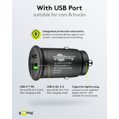 Goobay oplader med 1x USB-C, 1x USB-A og 27 W PD-hurtigopladning - ... Opladere og kabler - Goobay oplader med 1x USB-C, 1x USB-A og 27 W PD-hurtigopladning