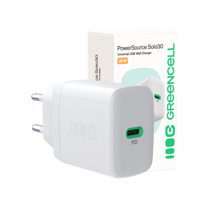 GreenCell hurtigopladende USB-C-strømadapter 30 W PD - CHARB-GC-30C... Vægladere til mobiltelefon - GreenCell hurtigopladende USB-C-strømadapter 30 W PD