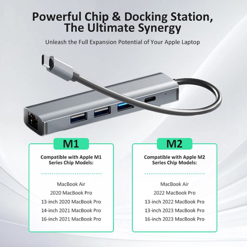 USB-C 5-i-1-multiport til 2x USB 3.0, USB 2.0, USB-C, Gigabit-LAN -... Datakabel og adapter - USB-C 5-i-1-multiport til 2x USB 3.0, USB 2.0, USB-C, Gigabit-LAN