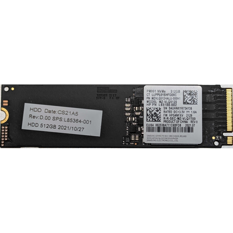 Brugte harddiske - Samsung PM991 512GB PCIe Gen 3 x4 M.2 2280 NVMe SSD-harddisk (brugt)