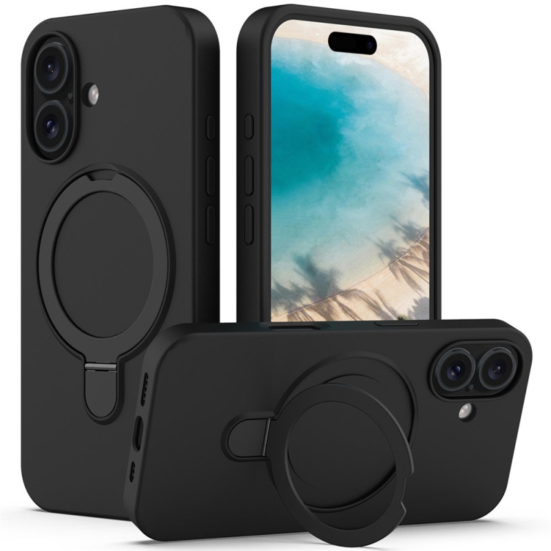 Sort mobilcover til iPhone 16 med MagSafe-understøttelse og indbygget stativ Smartphone- & mobiltilbehør - Sort mobilcover til iPhone 16 med MagSafe-understøttelse og indbygget stativ