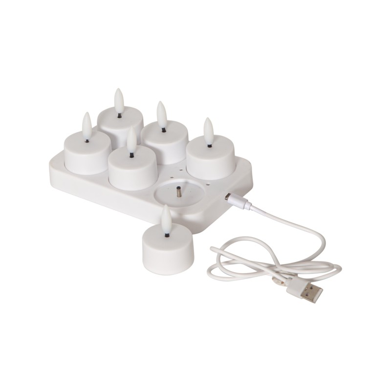 LED-ljus - 6-pak genopladelige LED-telys inklusive batterioplader med timer