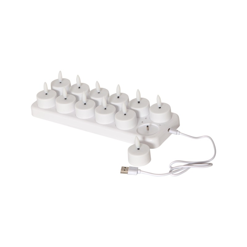 LED-ljus - 12-pak genopladelige LED-telys inklusive batterioplader med timer