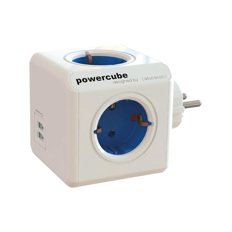 Samledåse - PowerCube strømskinne med 4 sokler + 2 USB